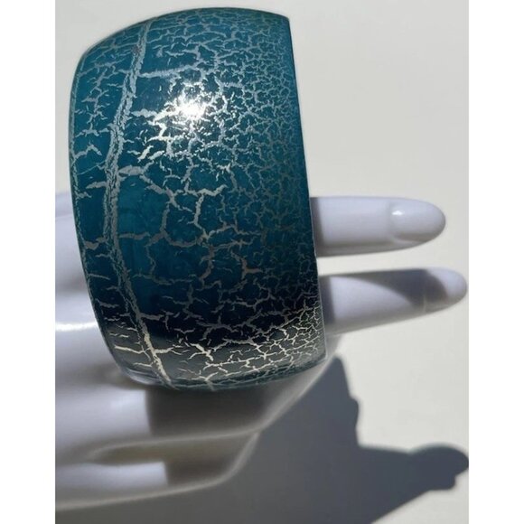 Wide Chunky Cracked Effect Quality Bracelet Bangle cuff bracelet Blue Green Sz 8 - Picture 4 of 7
